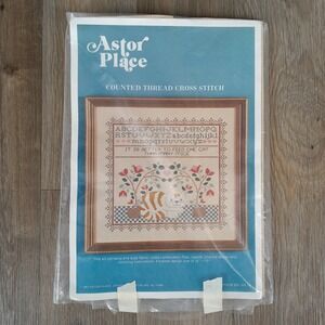 Astor Place Counted Thread Cross Stitch Kit Cat Alphabet Sampler 12"x12" Vintage